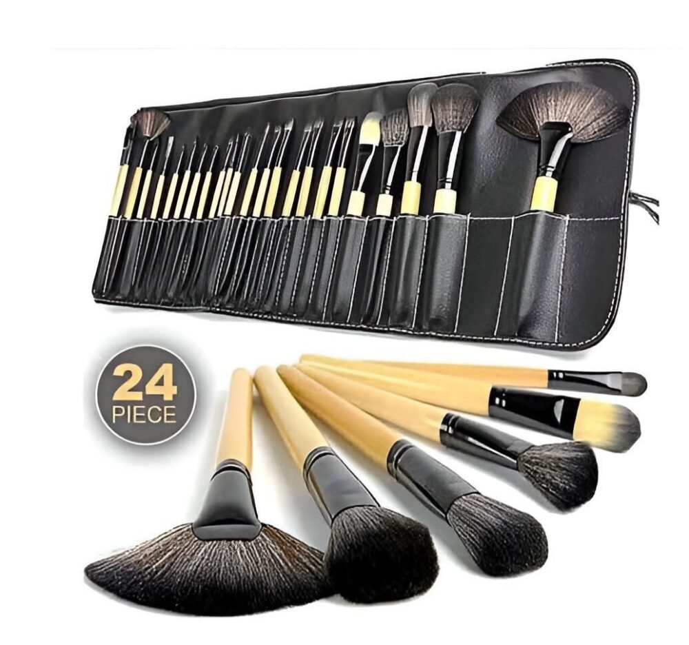 Wooden Handle Brush set with Leather Pouch