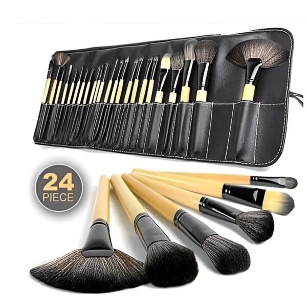 Wooden Handle Brush set with Leather Pouch