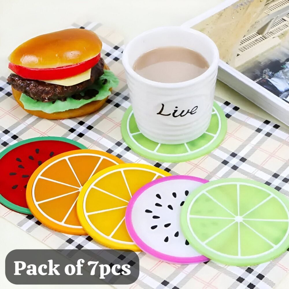 Pack of 7 Silicone Fruits Round Tea Mats