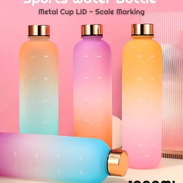 1000ML Sports Plastic Water Bottle with Metal Cup LID and Scale Marking