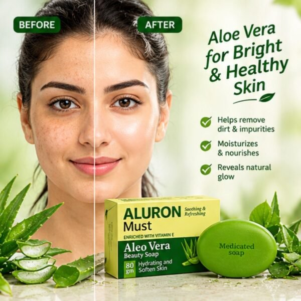 Aluron Must Aloe Vera Beauty Soap 80g – Vitamin E Enriched Hydrating Soap | Care & Glow - image 2