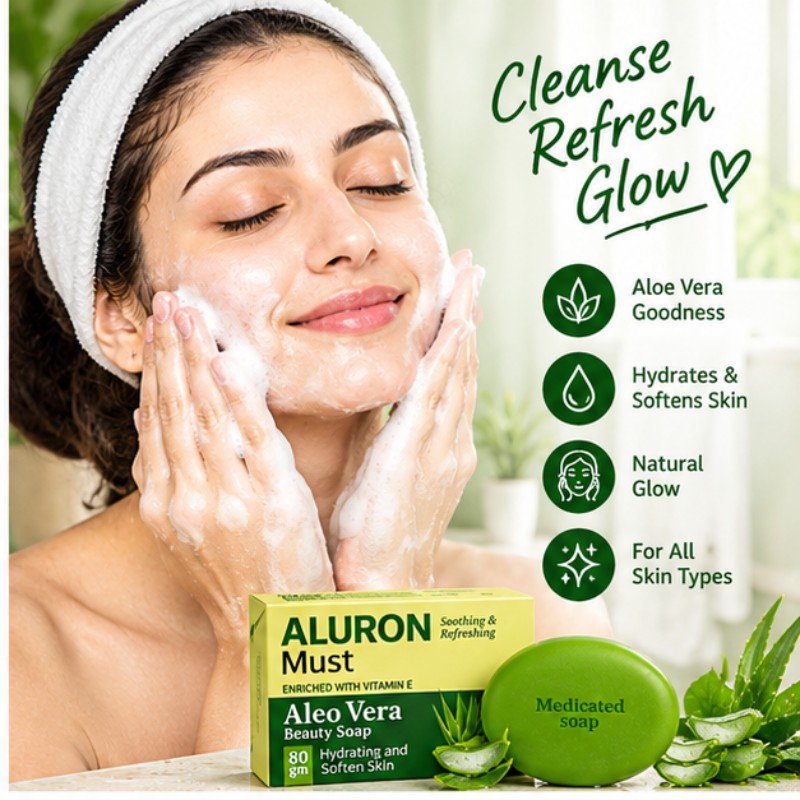 Aluron Must Aloe Vera Beauty Soap 80g – Vitamin E Enriched Hydrating Soap | Care & Glow - image 4
